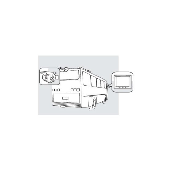 8881200 Rear Observation Camera System on a bus drawing. Camera in the rear. Monitor in the cab.